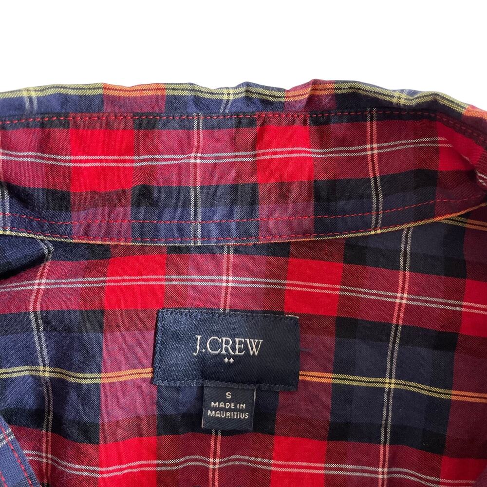 J Crew Men Plaid Button Down Long Sleeve Cotton Shirt Red Blue S Grunge Band Y2k - Picture 7 of 8